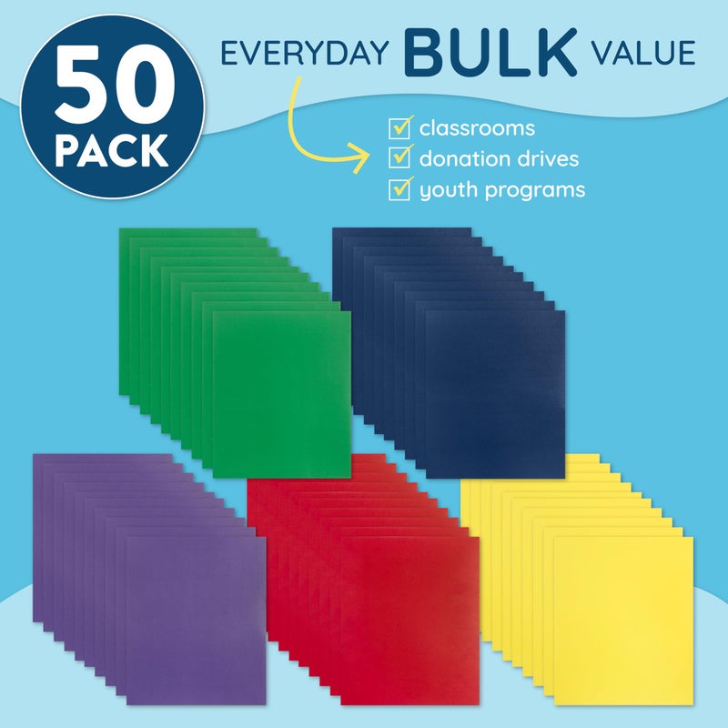 Blue Summit Supplies 50 Paper Two Pocket Folders Bulk, Designed for Office and Classroom Use, Assorted 5 Colors, 50 Pack Colored 2 Pocket Folders Bulk - Image 2